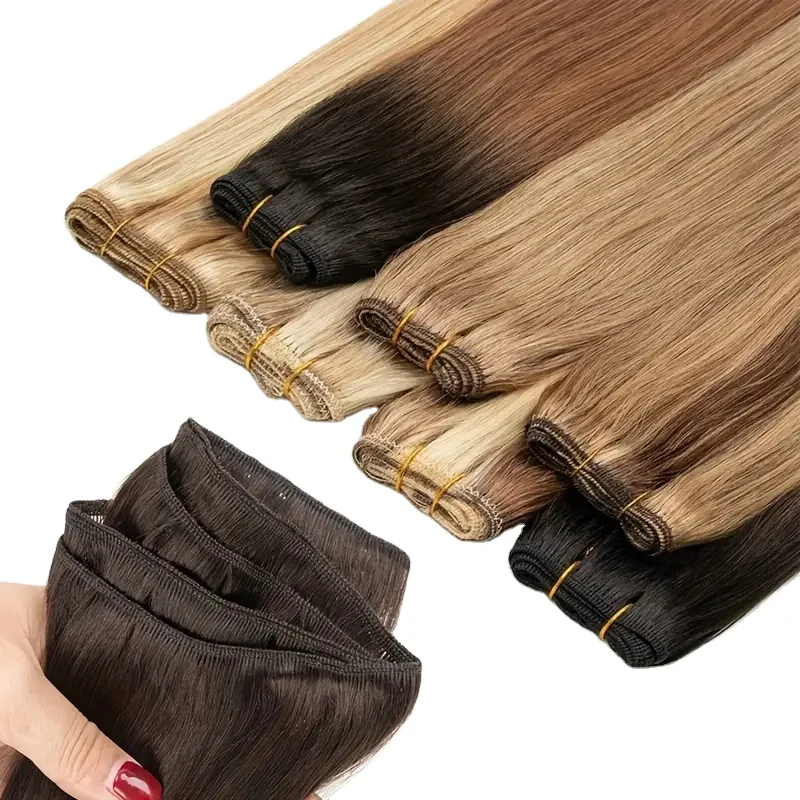 Custom Cuticle Aligned Virgin Russian Hair Silky Straight Wave Style Machine Double Weft Genius Weft  Human Hair Extensions