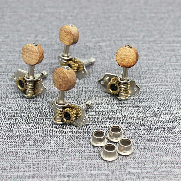 Handmade Silver Color 2R2L Guitar Tuners Keys Tuning Pegs Ukulele Machine Heads with wooden handle for Ukulele 4 String Guitar (1600119226266)
