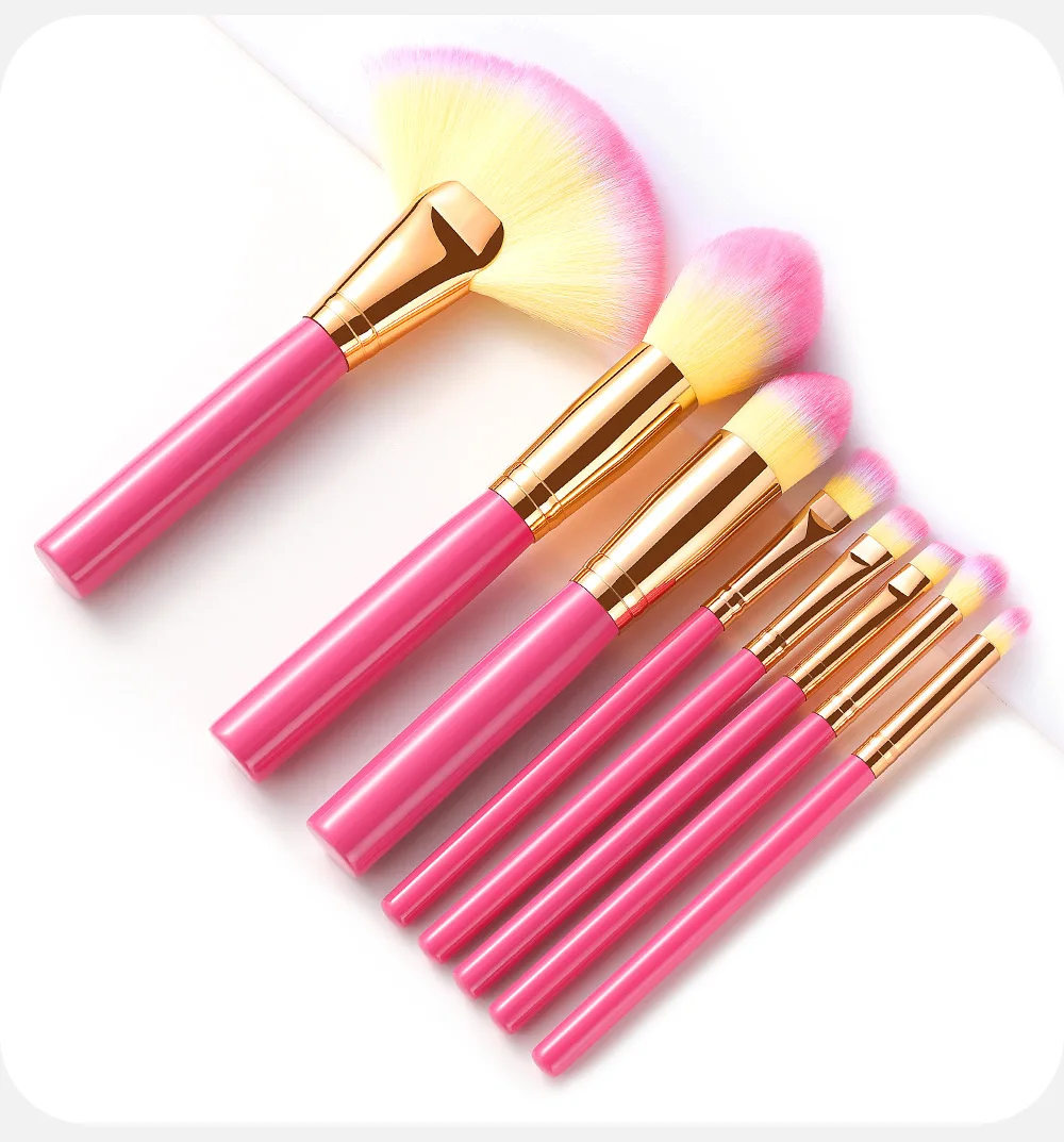 Hot selling pink color 8 pcs professional custom logo make up brush set for girl cosmetics