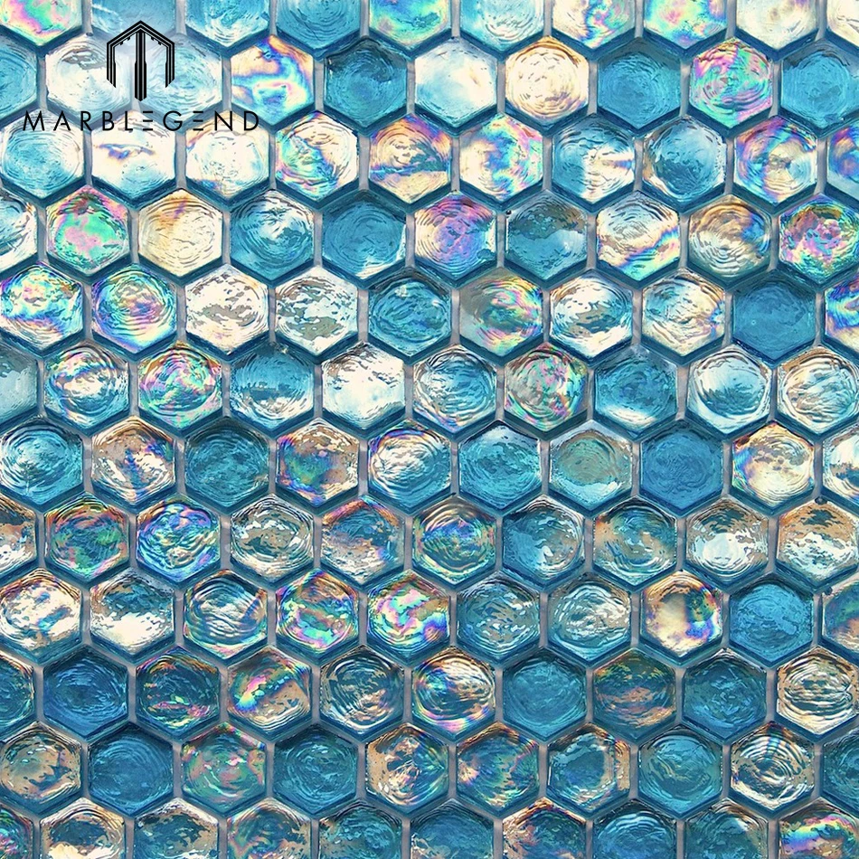 hot sale natural swimming pool 4mm thickness glass blue mosaic tile