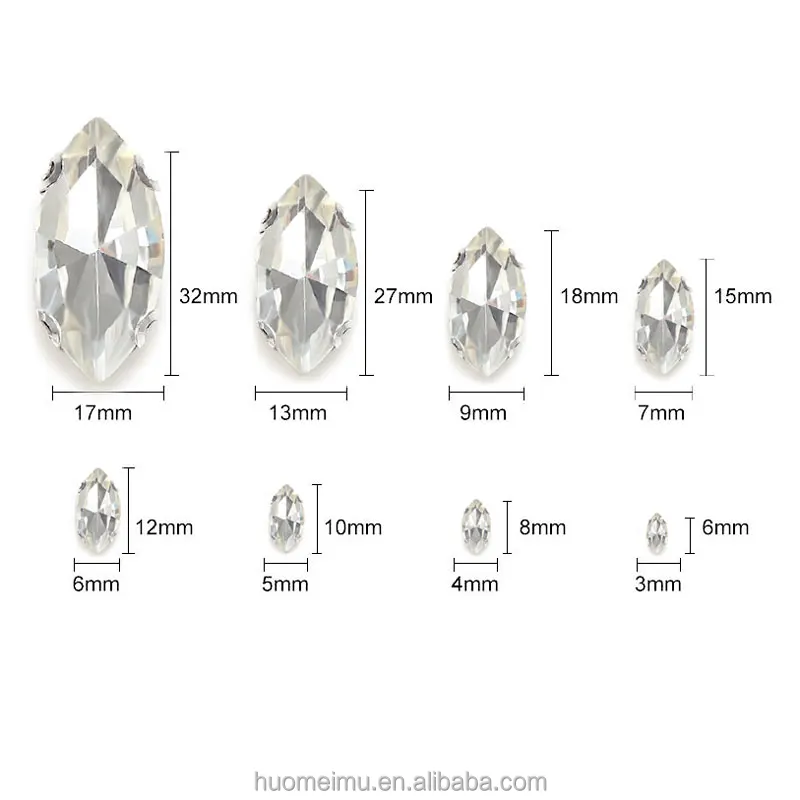 China Factory 6*12mm Eye Shape Hand Sewing Buckle Glass Button for Garment Processing Other Clothing Accessories