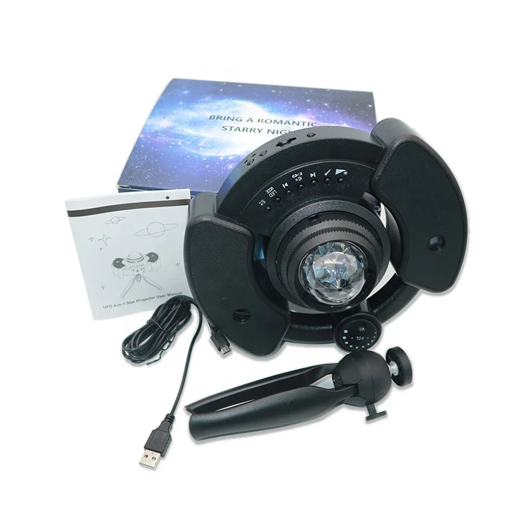 2021 new starry sky night light projector UFO 4 effect in 1 led laser music moon nebula starry light projector for kids