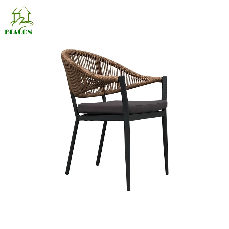 High Quality Nordic Leisure Aluminum Dinning Chair Woven Rope Garden Outdoor Rattan Dining Chair With Cushion