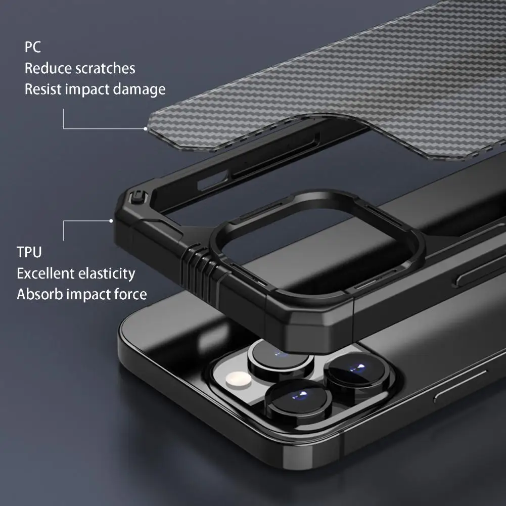 Carbon Fiber Phone Case Anti-drop High Toughness Anti-crack Detachable Explosion-proof Mobile Phone Cases for iPhone 14/14Pro/14