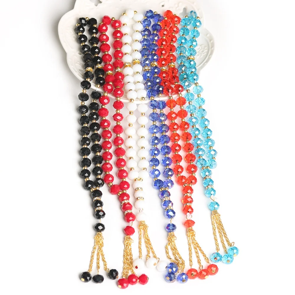 New Design 33pcs 10MM Crystal Islamic Rosary Beads Necklace Colorful Crystal Beads Necklace for Pray