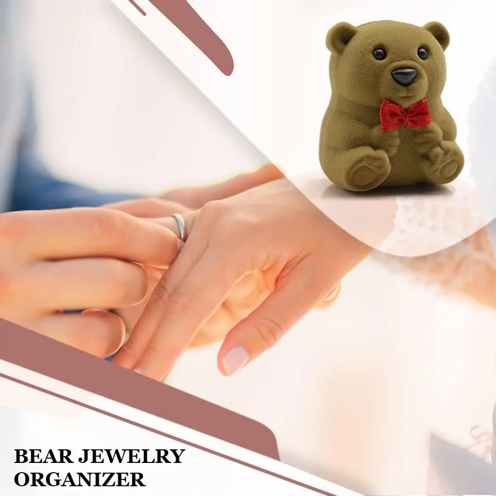 Bear Ring Box Flocking Jewelry Trinket Box Simple Ring Storage Box for Proposal Ring Wedding Ceremony Engagement Christmas