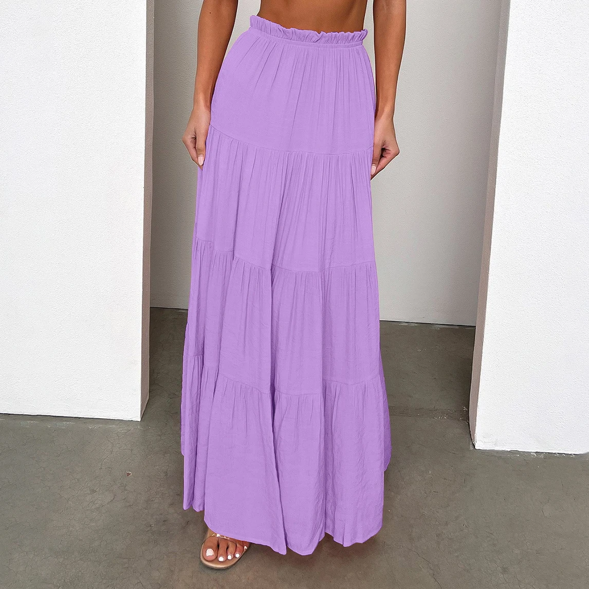 2024 Vintage Chic Hippie Women Ruffle High Elastic Waist Beach Bohemian Skirt Ladies Rayon Cotton Maxi A-Line Boho Skirt
