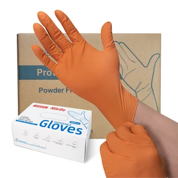 textured grip keep protected your hands clean orange custom mechanical automotive repairs work proof gloves disposable nitrile