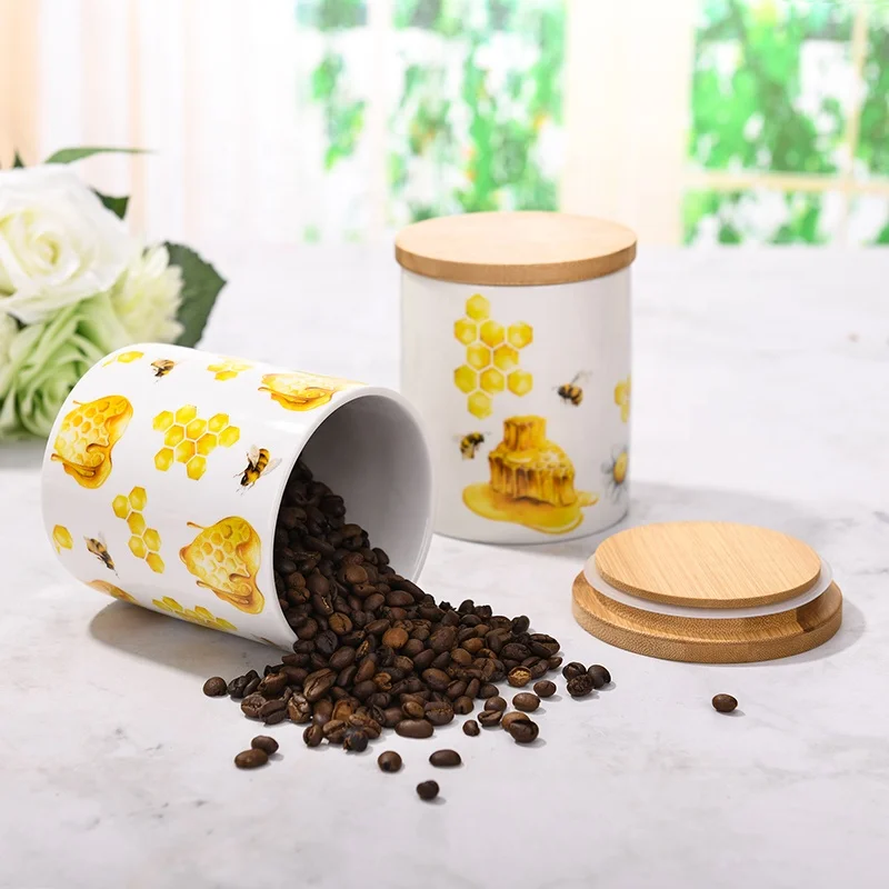 Набор керамических герметичных канистр с бамбуковой крышкой для пчелиного меда