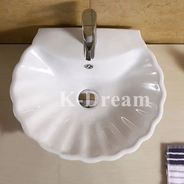 KD-25AB Excellent Quality Ceramic Wash Basin Sink Parts Hot Selling Table Top Mounted Shiny Glazed Shell Shape Hand Sink Bowl