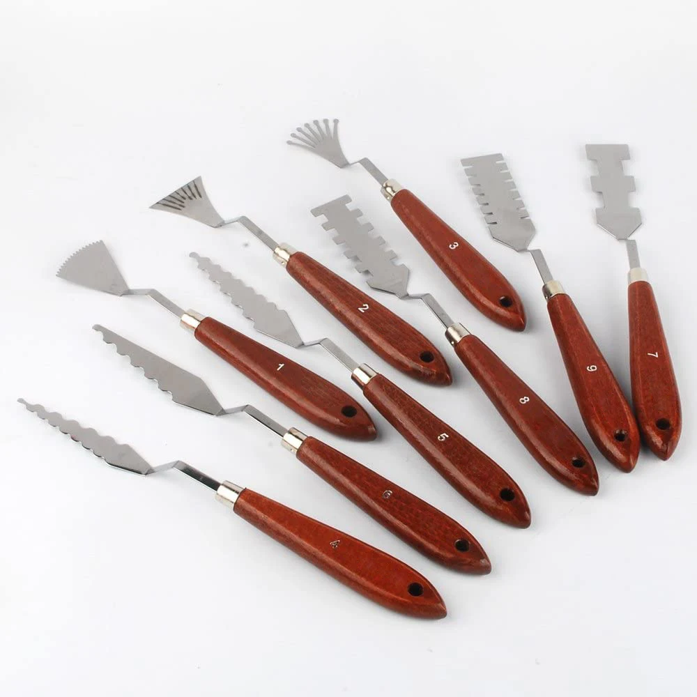 BOMEIJIA Great Quality 9Pcs Professional Stainless Steel Artist Oil Painting Palette Knife Set