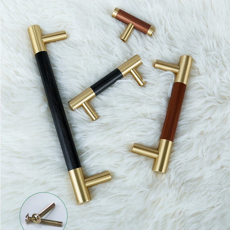 Aluminum Brass/Knurled/Textured modern kitchen cabinet knobs and handles Drawer Pulls Bedroom Knobs T Bar /long handle C-2625