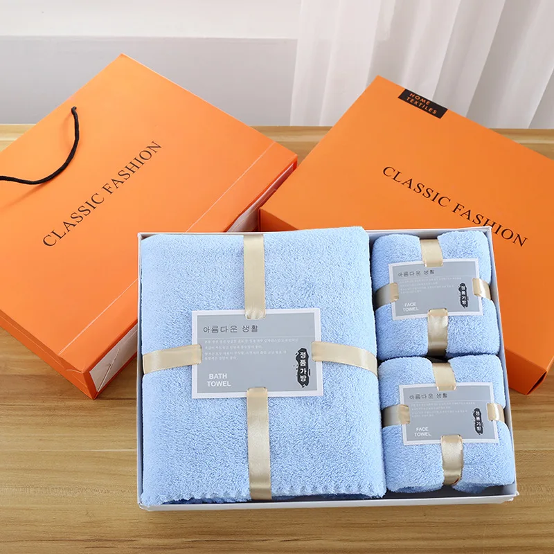 Coral fleece water absorbent towel set microfiber super soft 3 pieces towel set in gift box face/bath towel