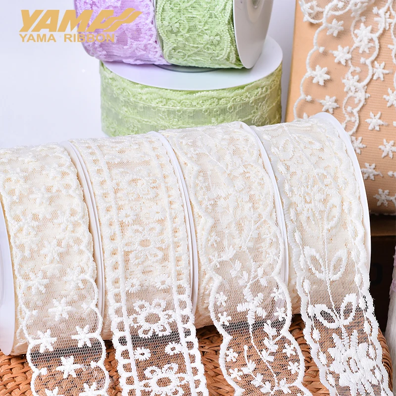 YAMA 38MM White Lace Embroidered Ribbon for Gift Flower Packaging Crafts Decorating Hair Bow Making