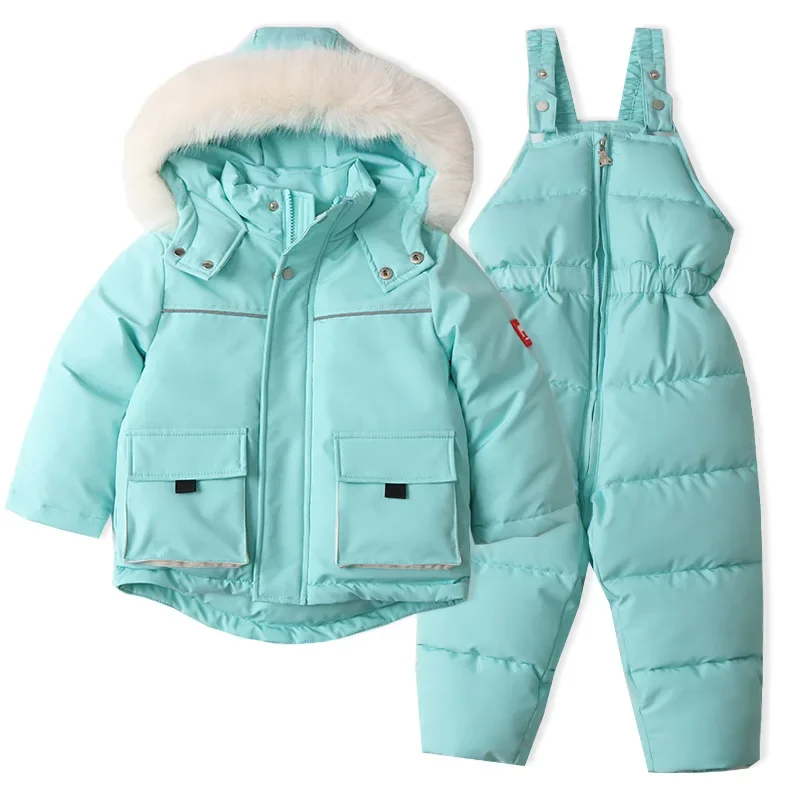 Clothing Manufacturers Custom Winter Toddlers Thick Windbreaker Cotton Jacket Overalls Pants Fleece Ski Cloth Suit Baby Snowsuit