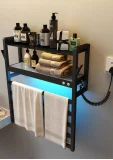 Modern Bathroom Electric Heated Towel Rack with Shelf Electric Towel Radiator with Storage Rack Heating Drying Towel Warmer
