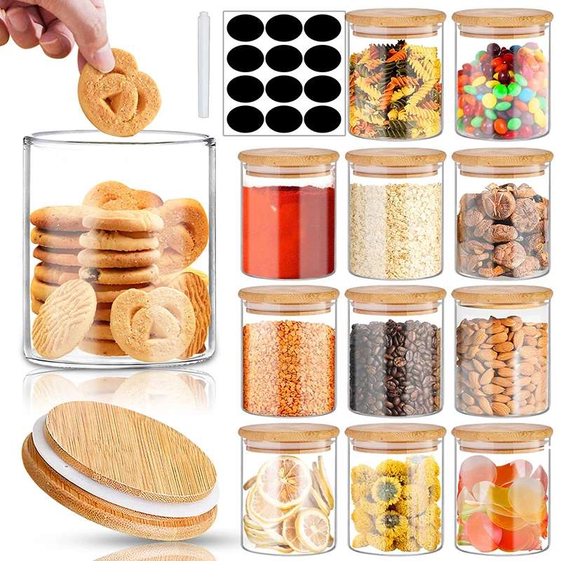Hot Sale 16 Oz Glass Jars with Bamboo Lids and Rewritable Labels Durable Kitchen Food Storage Containers