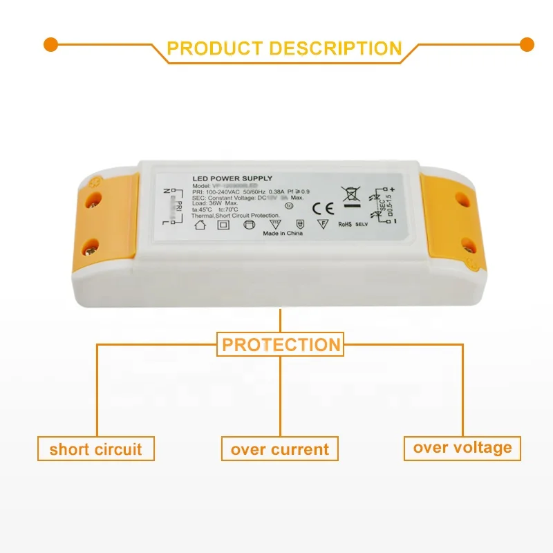 constant voltage 12v 24v Led power source 6w 12w 24w 33w 36w