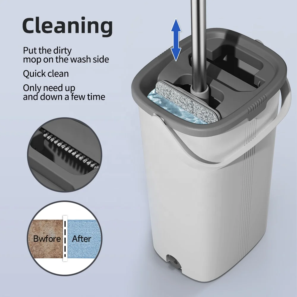 Customized hand free easy use cleaning microfiber new style large flat mop with bucket