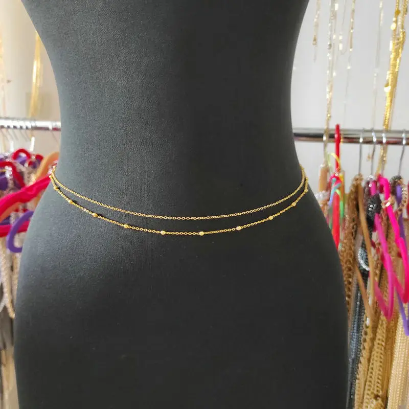 2021 Special Double Layered Belly Accessories No Fade 18k Gold Stainless Steel Cable Ball Waist Chain