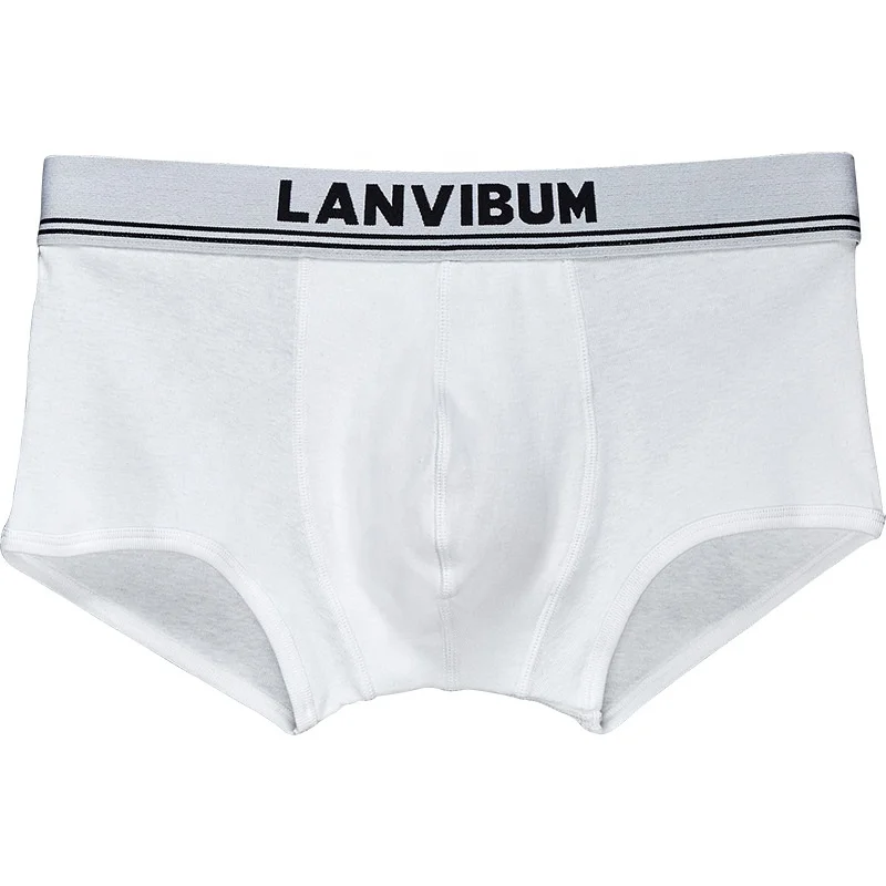 Brand Custom Waistband LOGO solid Cotton  underwear Men Boxer Briefs  U convex pouch boxer shorts