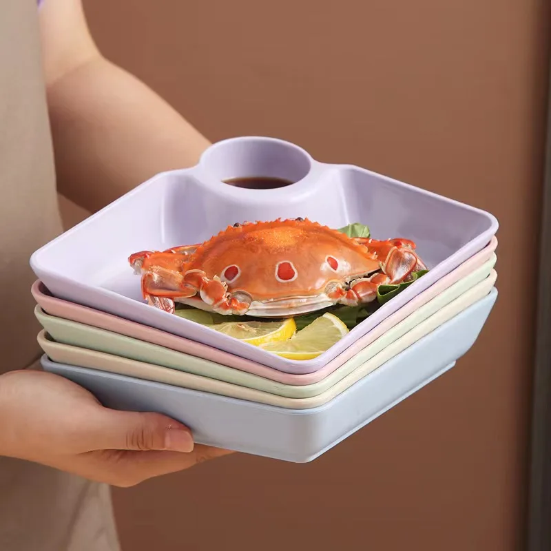 Pp Square Tableware Tray Durable Colorful Dividing Dish Dumpling Noodles Sushi Plate Wheat Straw Plate With Sauce Compartment
