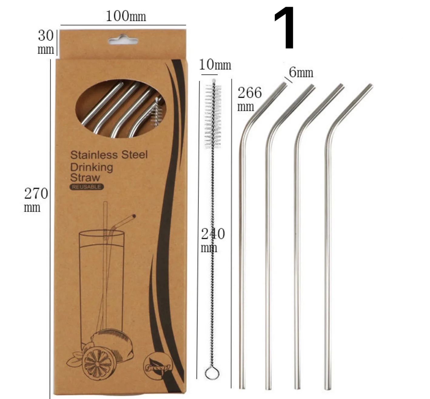 
Food grade 304 stainless steel straw kraft paper shell set 