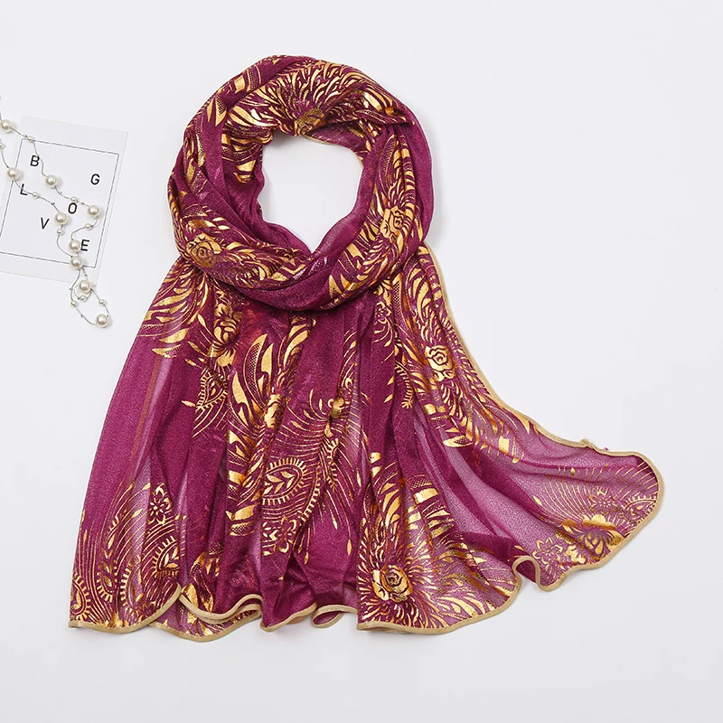 new Polyester material color stock pearl bronzing beads design new head hijabs viscose scarf