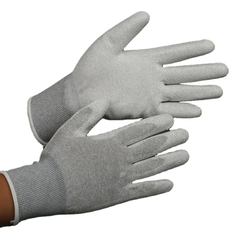 Antistatic PU Plam Coating Glove Carbon Fiber ESD pu top fitted gloves