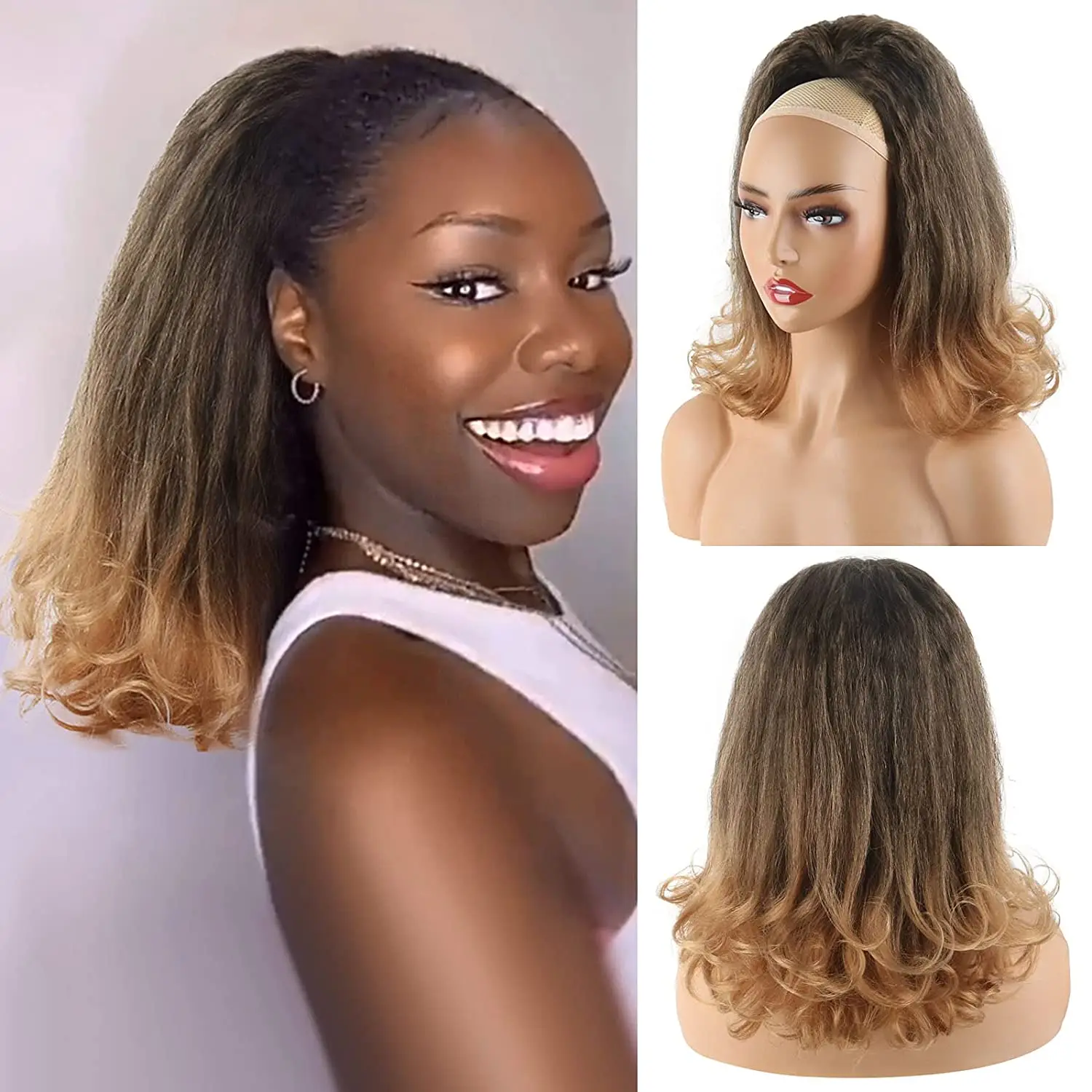 G&T 7 Colors Ponytail Extension Sthetic Hair Pieces for Black Women, Short Kinky Curly Yaki Ponytails (14 inch)