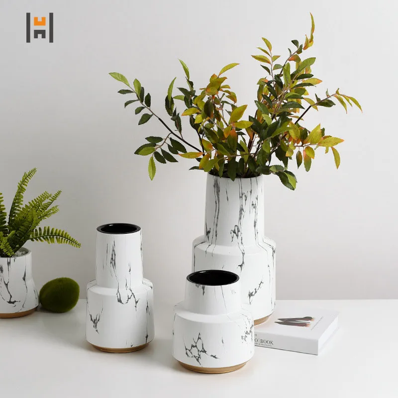 Porcelain Marble Vase with Gold Rim Ceramic Colorful Plant Pot