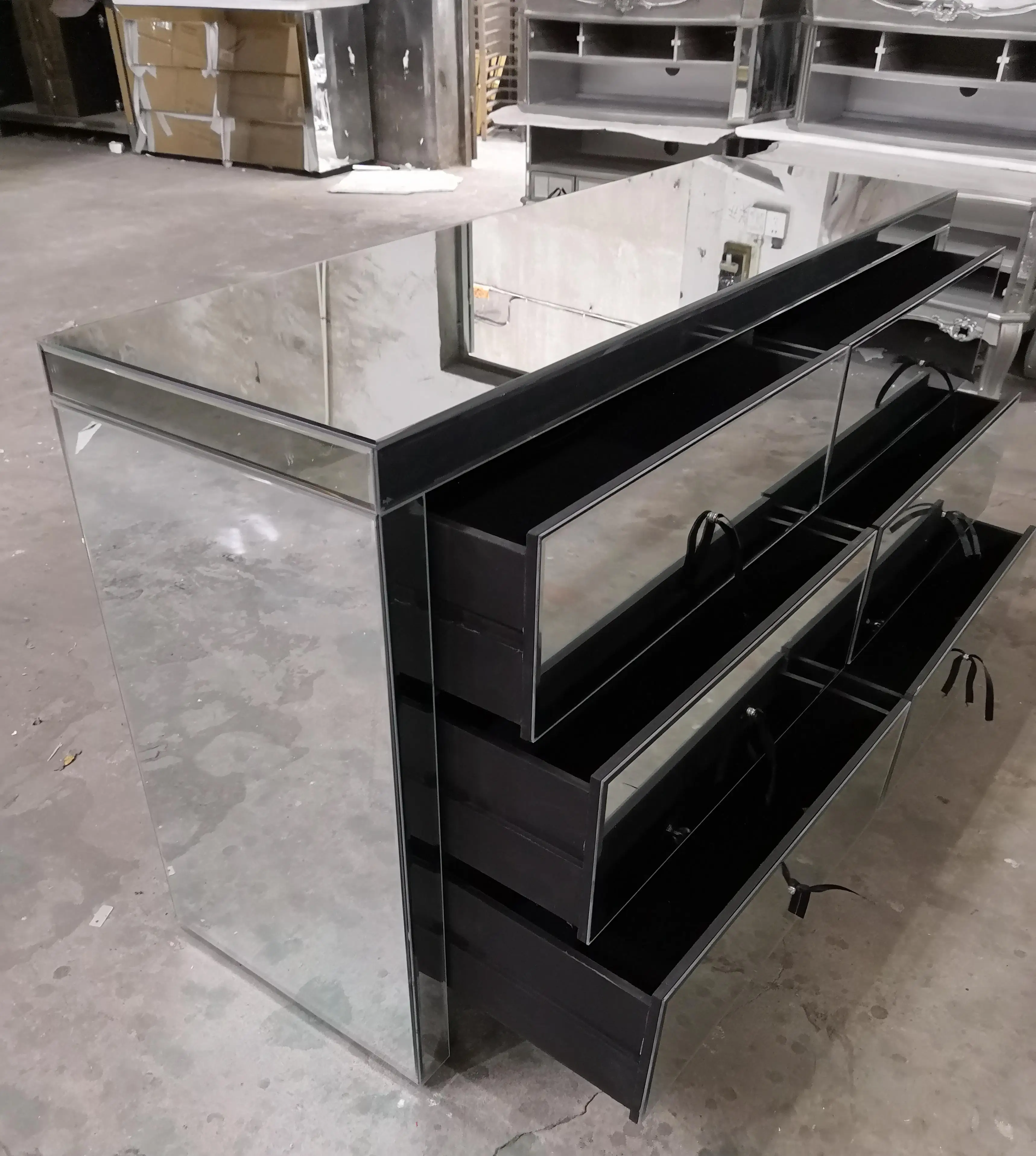 OAK Large Storage Capacity Mirror 6 Chest of Drawers Mirrored Silver Hallway Cabinet Glass Cabinet Bedroom Home Furniture