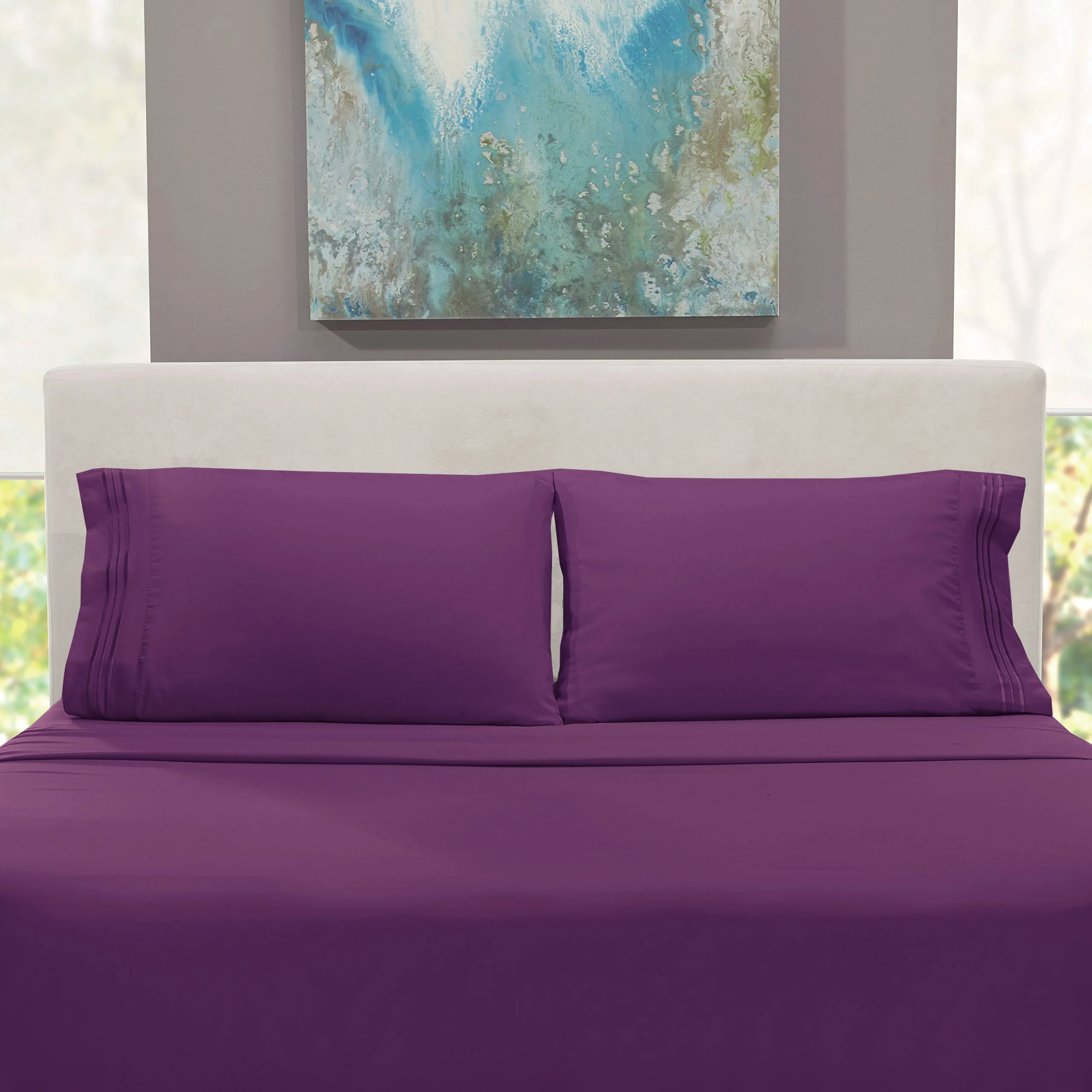 RTS Wholesale Hotel Luxury Solid 3/4 Pcs Bed Sheets 100% Double Brushed Polyester Soft Sheet Sets Bedding Bed Sheet Set