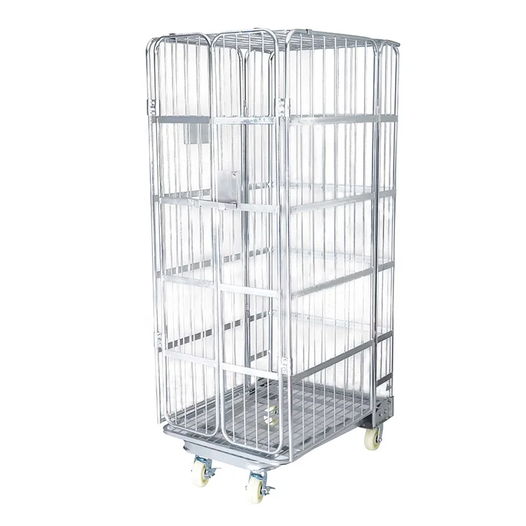Высокое качество металла грузовой хранения складной контейнер на колесиках с дверью