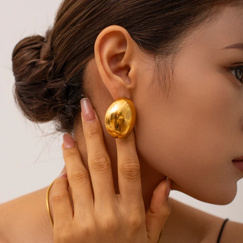 Zhilin 361L Stainless Steel 18k Gold Plated Exaggerated Big Round Ball Beads Stud Earrings Statement Women Waterproof Jewelry