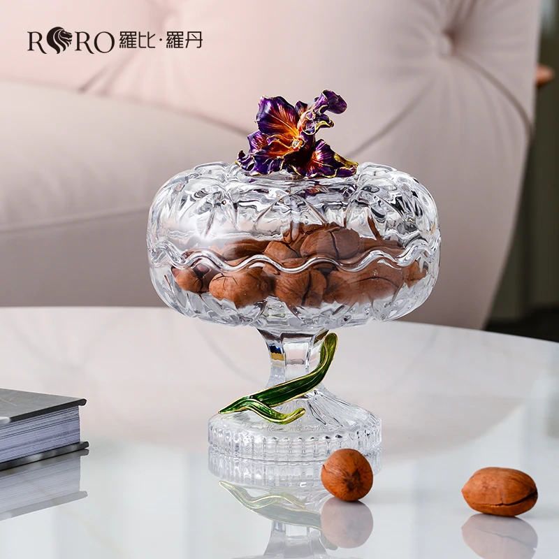 RORO Popular Gift Candy Packaging Glass Round Container Candy Jar Kitchen Glass Crystal Fancy Cookie Jar candy jar with lid