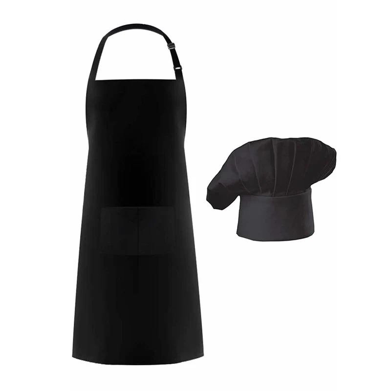 Polyester Cotton Cooking Aprons Adult Chef Apron Hat Sets For Men