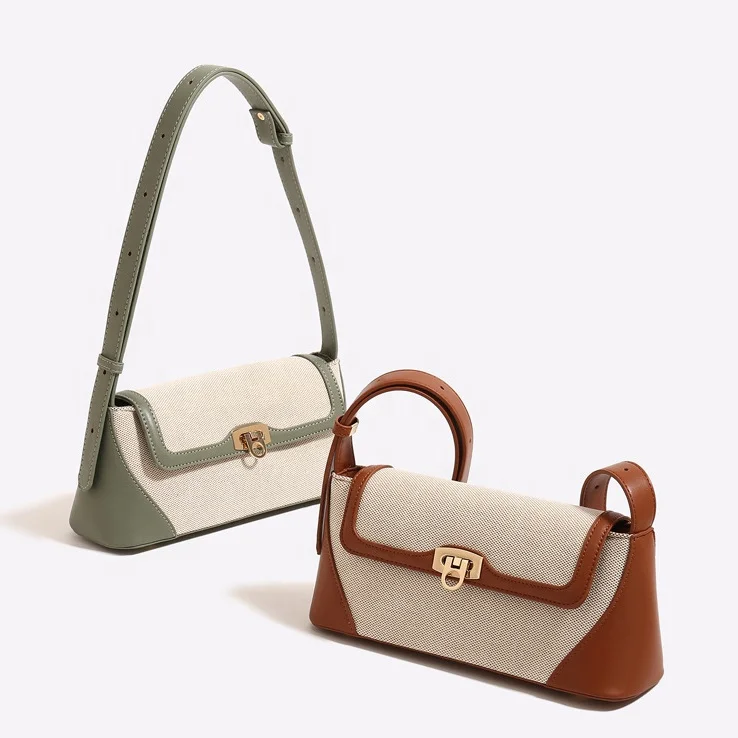 New Female Small Flap Canvas Bag Shoulder Cross Armpit Bag Latest College Girls Underarm Patchwork Clutch Hand Bags for Women