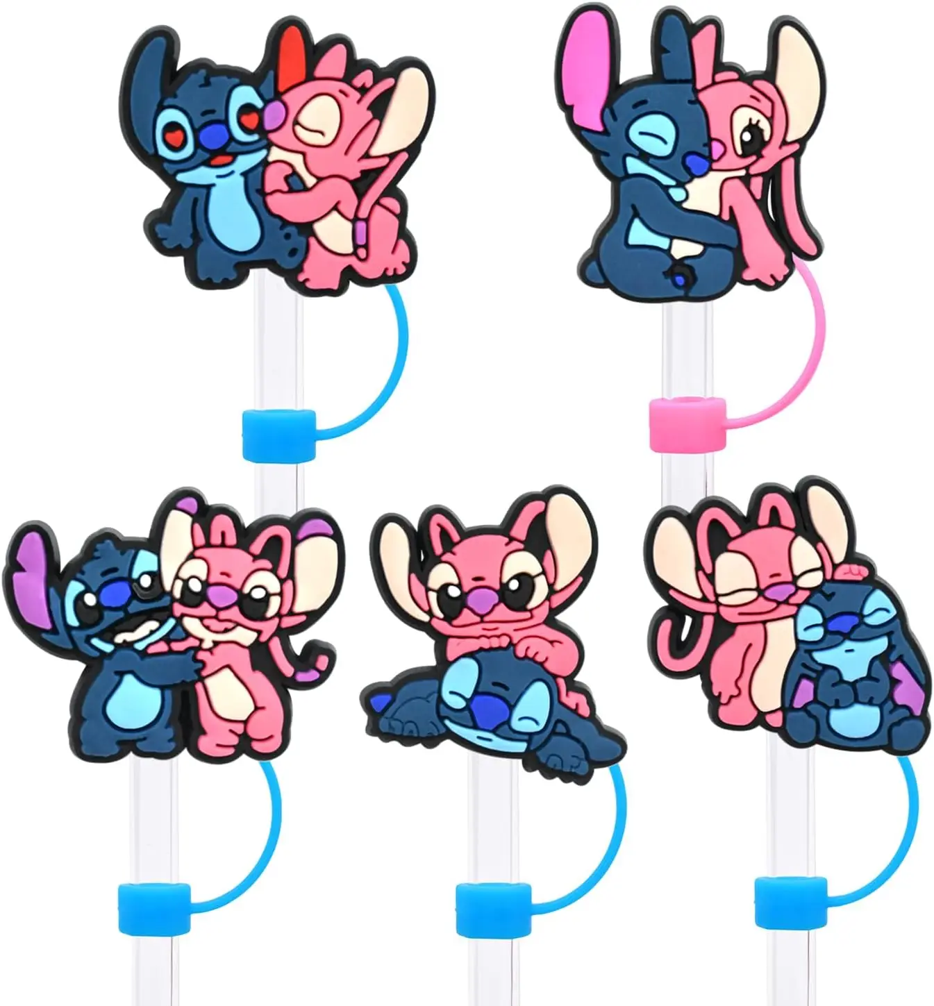 5 pcs silicone straw cover gifts lilo and stitch straw topper reusable splash proof tumbler silicon plugs for 8 10mm straw