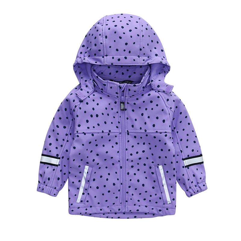 OEM Custom spring and autumn baby Kids girls Sweet Fleece Lined hooded softshell waterproof rain jacket Windproof coat kids wear