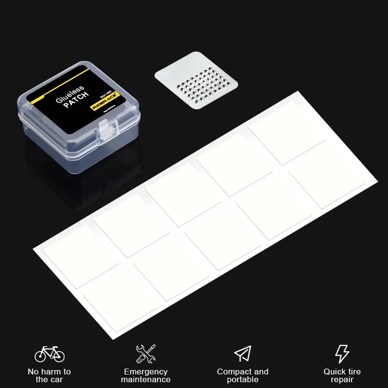 RIDERACE Bicycle Tire Patch Repair Tool Kit Glue-Free Quick Drying Rubber Fetal Repair Bike Inner Tube Glueless Chip Patches Kit