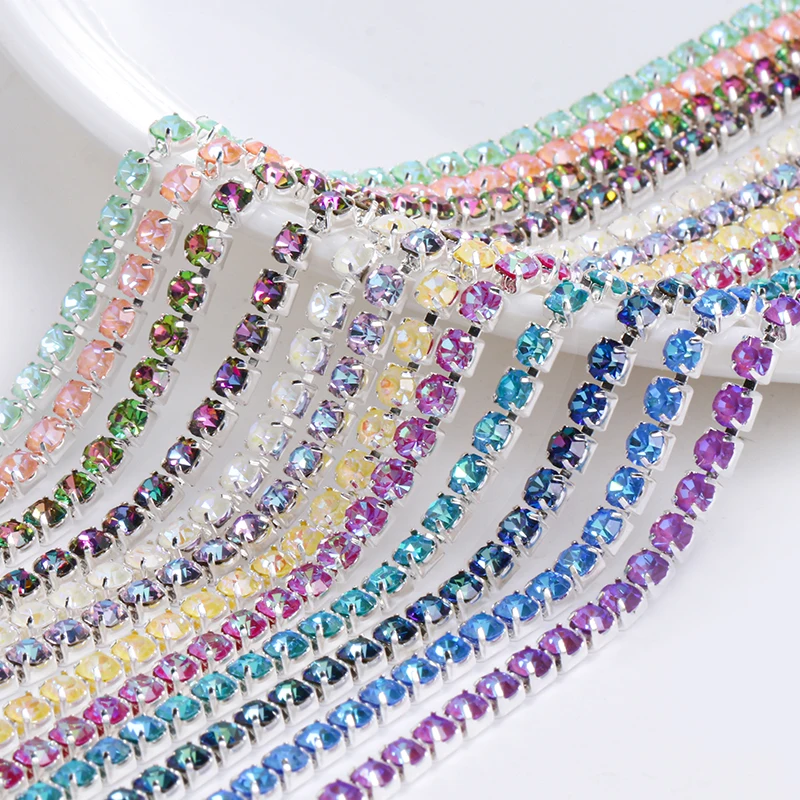 Xichuan Art supplies SS4-SS12 MI series color shiny round stone glass silver claw rhinestones chain DIY accessories