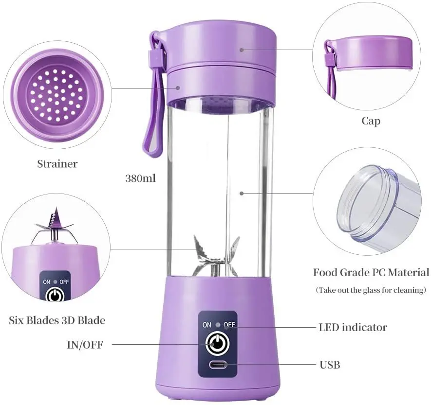 USB rechargeable Juicer Blender Cup Personal Wireless Rechargeable USB Mini Hand Portable Blender USB Blender