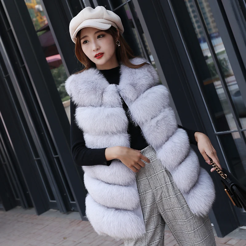 Factory Wholesale Price Winter Coat For Women 6 Rows Real Fur Genuine Gilet Ladies Long Style Girls Natural White Vest Fur Fox