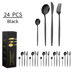 Kitchen luxury silver cutlery set 24pcs stainless steel gold cutlery flatware set