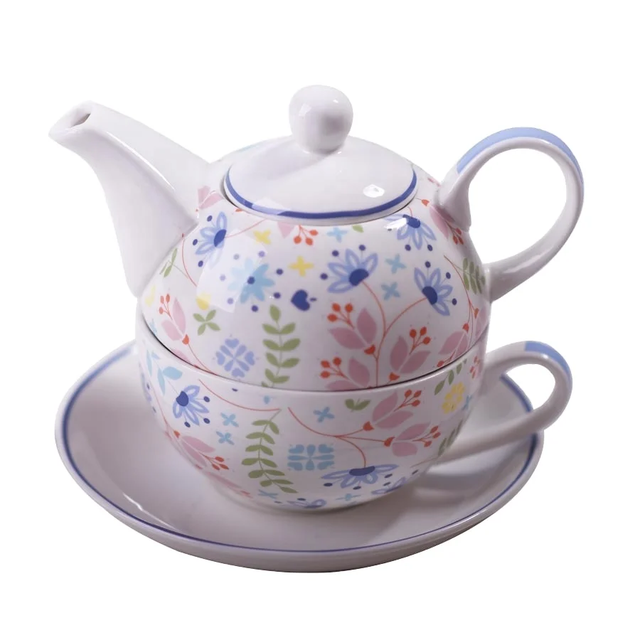 Керамический Штабелируемый чайник и чашка с крышкой для одного человека, привлекательный цветочный чайник, чашка, блюдце