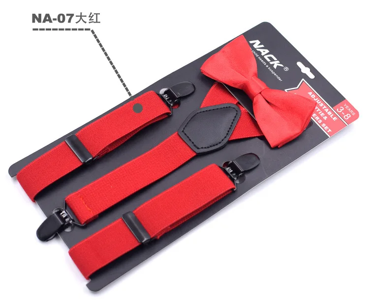 Soild Color Children Adjustable Suspenders Bowtie Set Boys Girls 3 Clips Y-Back Elastic Braces Kids