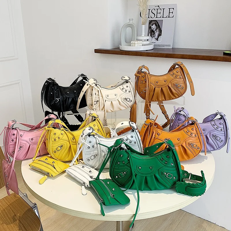 Fashion Rivet Women Hand Bag PU Leather Designer Shoulder Messenger Ladies Bags 2023 Purses And Handbags