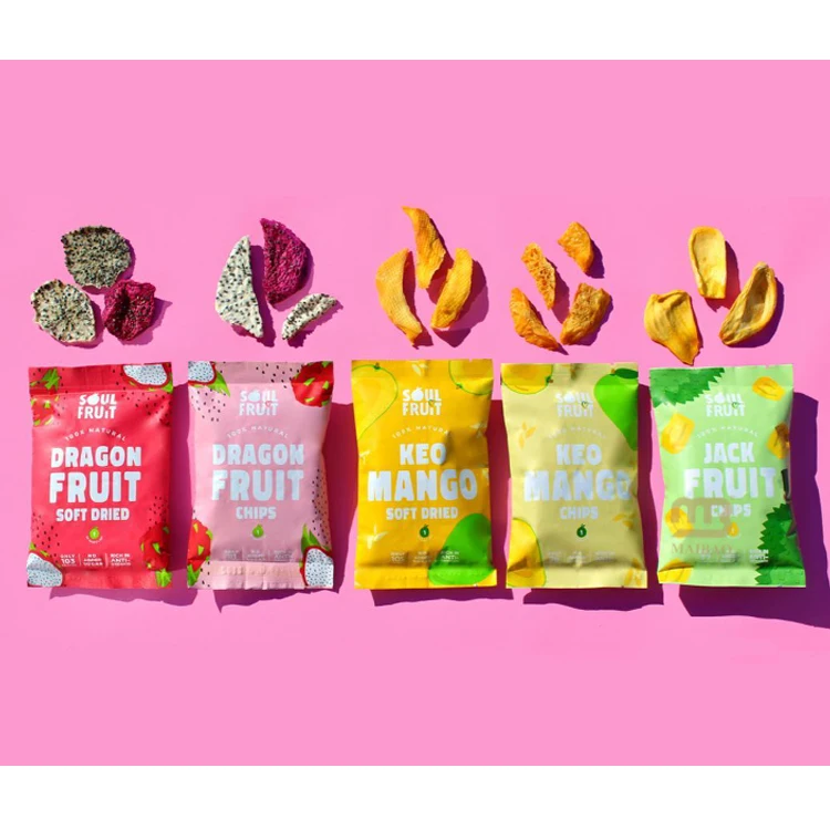 Custom printed aluminum foil plastic snack bag puffs food popcorn potato chips packaging bag back seal dried fruit pillow pouch