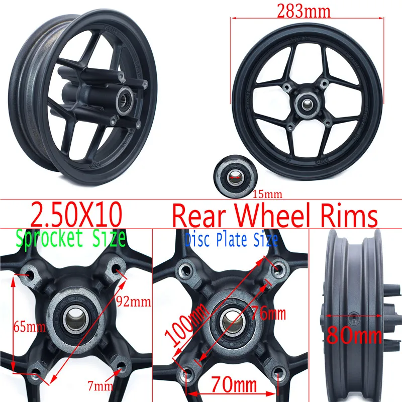 10inch Front And Rear Rims With Brake disc Plate 190MM and Sprocket #428 For Dirt Pit Bike Refitting Racing Bike Wheels